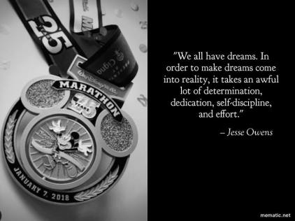 WDW marathon medal and quote b+w